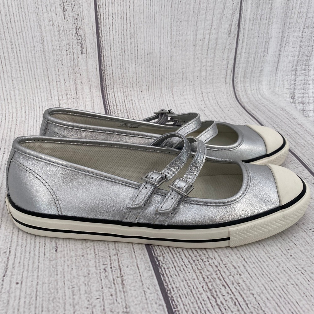 Converse Chuck Taylor All Star Mary Jane Womens 7.5 Silver Metallic Leather Flat